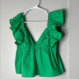 Sleeveless Emerald Ruffle V-Neck Women's Blouse